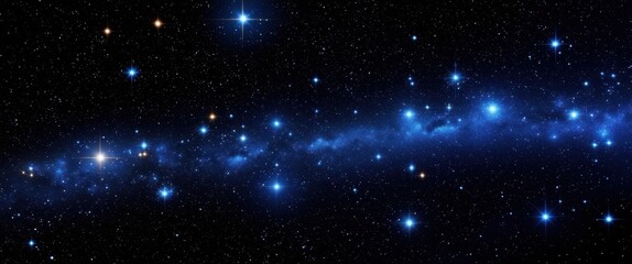 Obraz premium Cosmic starfield, brilliant blue stars, deep space nebula, celestial panorama, glowing stellar clusters, astronomical beauty, vibrant night sky, galactic vista, interstellar depths, ethereal stardust,