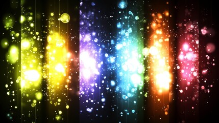 Colorful abstract light particles on a dark background.