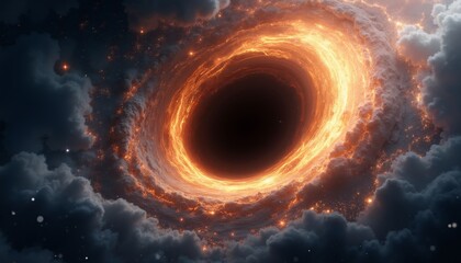 Obraz premium Digital CGI Representation of a Black Hole with Golden Swirling Vortex