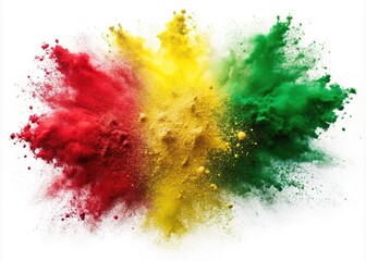A colorful cloud of powder symbolizes Senegal's flag, a stunning abstract art photograph.