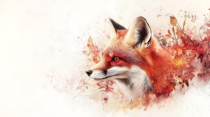 An enchanting stock photo capturing the beauty of woodland animals, including a curious fox and a timid rabbit, nestled among vibrant watercolor fauna