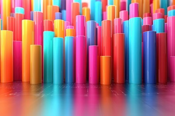 Obraz premium Abstract Colorful Cylindrical Shapes on a Reflective Surface