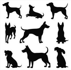 Set of dog silhouettes in various poses. isolated vector on white background