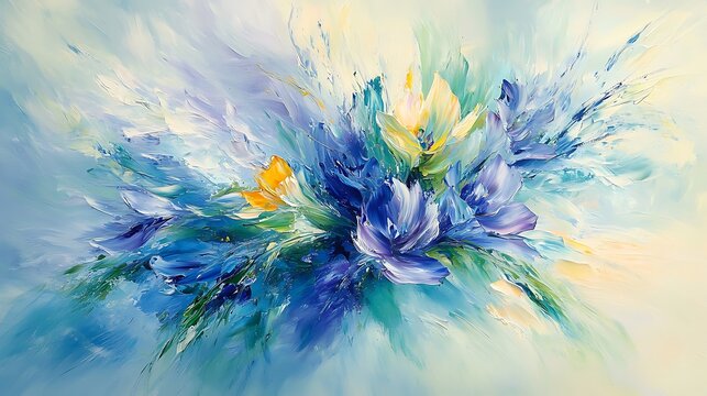 Soft, flowing pastel hues mix and meld together in a dynamic burst of color, creating a harmonious and serene abstract splash that evokes a sense of calm and tranquility.