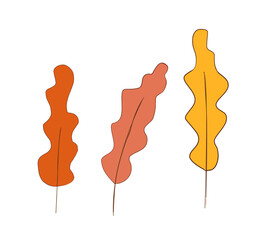 Ilustração Vetorial folhas, outono, flat, simbolo, icone, tres, colorido, laranja, salmao, amarelo, line, art, design, pattern