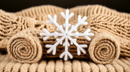 Fototapeta premium Winter Cozy Knit Blanket with Snowflake Decoration Warmth and Texture