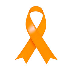 Orange ribbon over a transparent background. Symbol of leukemia, kidney cancer, and racial tolerance awareness