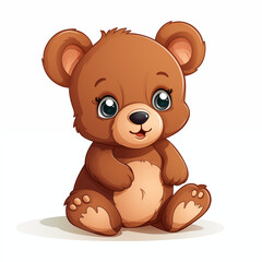 Obraz premium Cute cartoon bear sitting happily with a warm expression in a cozy, inviting setting