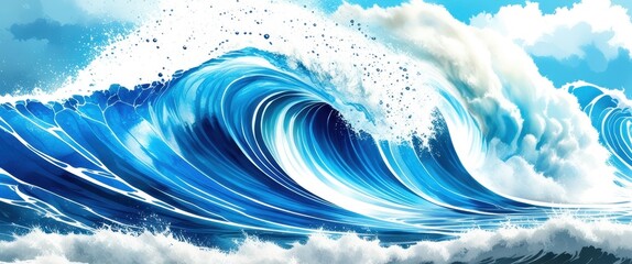 Ocean wave, crashing surf, turquoise water, white foam, dynamic motion, sunlit spray, powerful force of nature, hyper-realistic painting, vibrant colors, dramatic seascape, fluid dynamics, water dropl