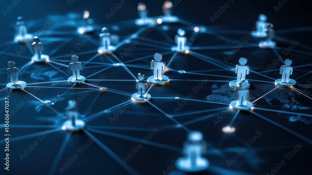 Poster a digital network connecting people through nodes and lines, symbolizing communication and collabora
