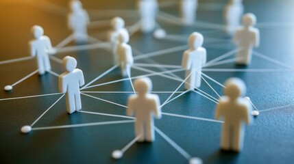 A network of miniature figures connected by lines, symbolizing social connections and collaboration.