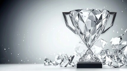 Shiny diamond trophy on white background, symbolizing achievement and success.