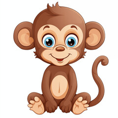 Obraz premium Cute cartoon monkey sitting happily with a joyful expression in a bright setting