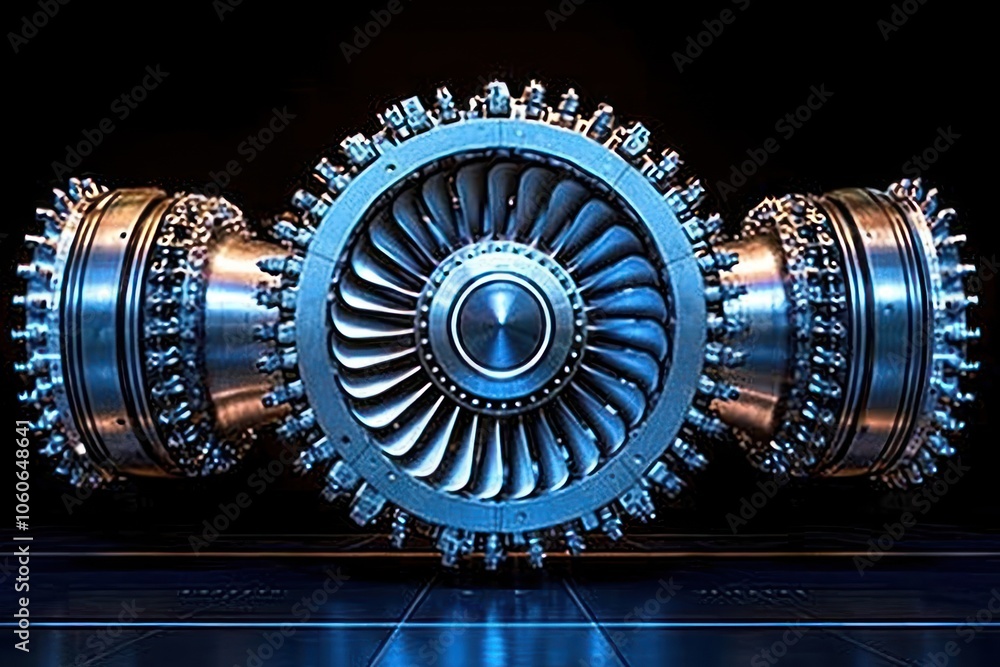 Poster a close-up view of a jet engine
