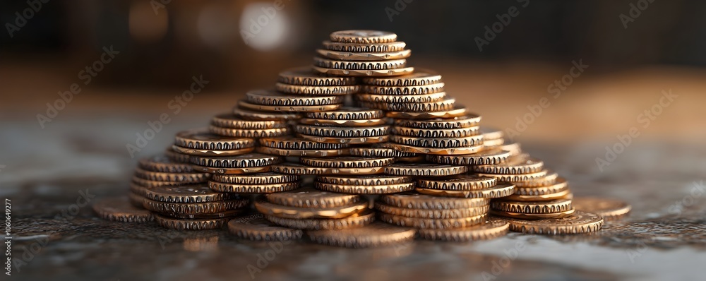 Poster stacked coins pyramid showcasing increasing value and cost structure