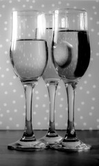 Close up of wine glasses on the table.