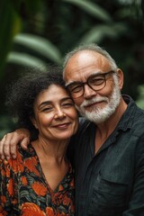 Fototapeta premium Elderly couple hugging in forest