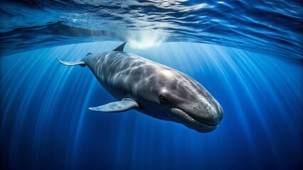 Obraz premium Minimalist Sperm Whale Photography - Captivating Marine Mammal in Serene Ocean Environment, Deep Blue Waters, Nature's Majesty, Coastal Serenity, Marine Life, Underwater Beauty