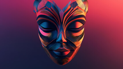Modern stylized 3d style festival mask, using geometric forms and depth for a three-dimensional effect. 3D Depth Effect. Illustration