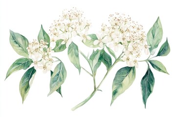 Elderflower and Elderberry Watercolor Illustration. Natural Medicine Plant with Fresh Berries on White Background