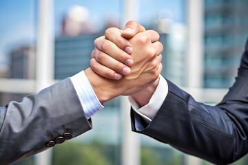 business hand gripping in agreement. Strong partnership and cooperation