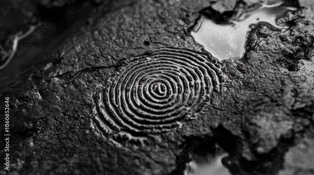 Poster a close-up of concentric circular patterns on a textured surface, resembling natural formations.