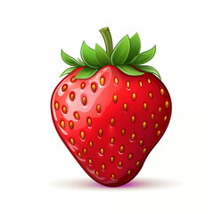 Obraz premium Bright and cheerful cartoon strawberry with vibrant red color and green leaves on a white background