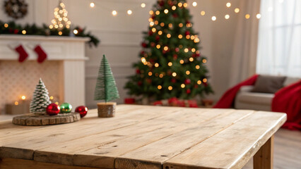 empty-soft-wooden-table-with-christmas-theme-in-background