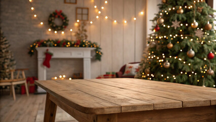 empty-soft-wooden-table-with-christmas-theme-in-background