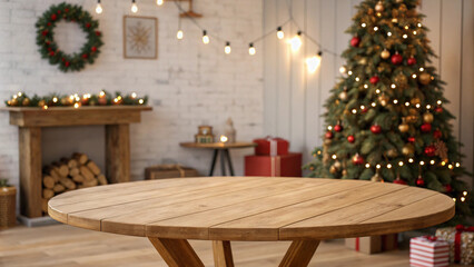 empty-soft-wooden-table-with-christmas-theme-in-background