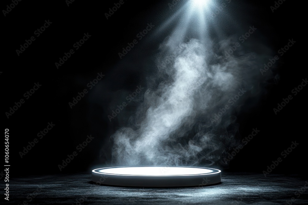 Poster illuminated circular platform with smoke and spotlight