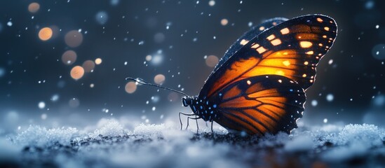 Luminous Butterfly in Winter Wonderland