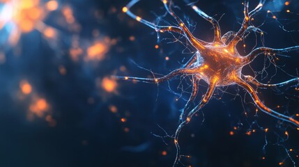 Glowing neural network concept in dark background