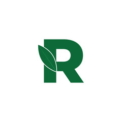 Initial Letter R Leaf Icon Logo Design Template