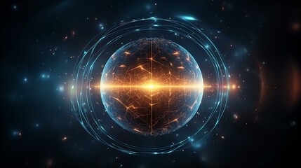 Obraz premium A captivating abstract image of a luminous sphere emitting beams of light against a dark background.
