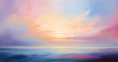 Fototapeta premium abstract horizon line with layers of soft, pastel colors rising and falling, creating a soothing breathing rhythm