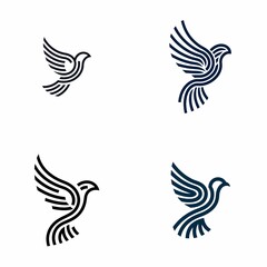 Obraz premium Set of 4 Stylized Bird Logos with Curved Lines and Open Wings on White Background