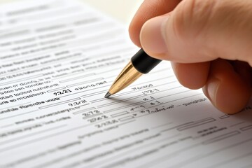 Hand Filling Out a Paper Form with a Pen