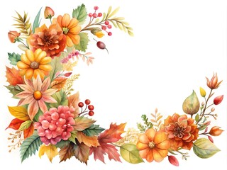 autumn floral background watercolor illustration, set of autumn  floral flower,autumn floral isolated on white backround