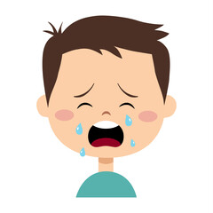 The boy is crying. Boy face with tears. Face expression sadness.