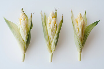 Obraz premium a corn cob in the field as warm sunset light casts a soft glow on the kernels and husks 