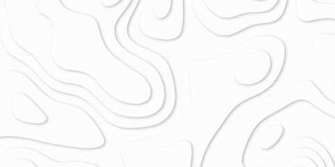 Abstract White paper cut background with lines. Topographic map in contour line light topographic topo contour map. white line drawing geometric paper art design. 3d papercut decoration textured. maps