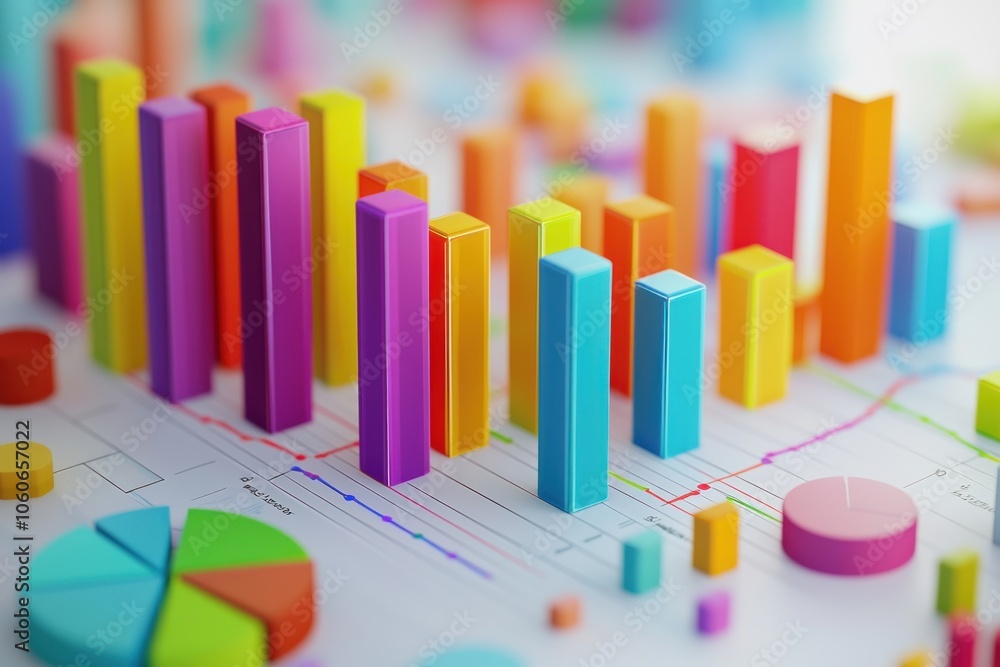 Aufkleber colorful 3d bar graph and pie chart on white paper