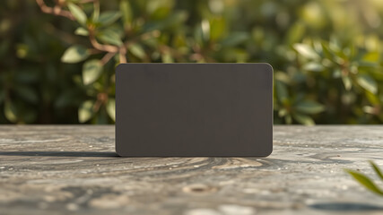 Photo of black business cards. Template isolated on old nature background. mock-up with black business cards.