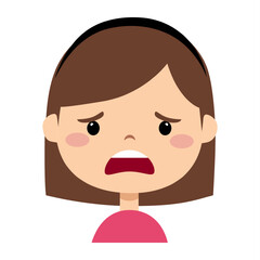 Girl face with emotion of fear. Face expression. Illustration of a girl who is afraid