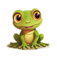 Fototapeta premium A cheerful cartoon frog sitting happily with big eyes and a friendly smile in a playful pose