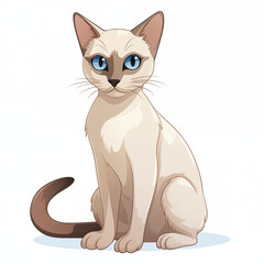 Obraz premium A cartoon features a charming Siamese cat with bright blue eyes and a sleek cream-colored coat
