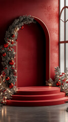 Christmas tree and decoration podium background for product presentation
