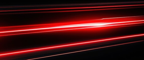 Abstract, horizontal red light streaks, black background, motion blur, neon glow, futuristic, dynamic, high contrast, minimalist, sleek design, speed effect, digital art, sci-fi aesthetic, energy line