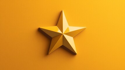 Obraz premium Yellow three-dimensional star with a geometric design on a bright yellow textured background